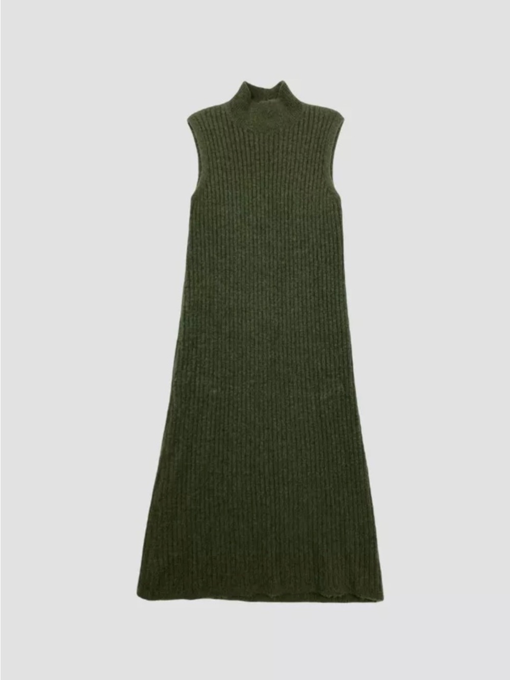 Zara Alpaca Blend Sleeveless Ribbed Maxi Dress in Olive